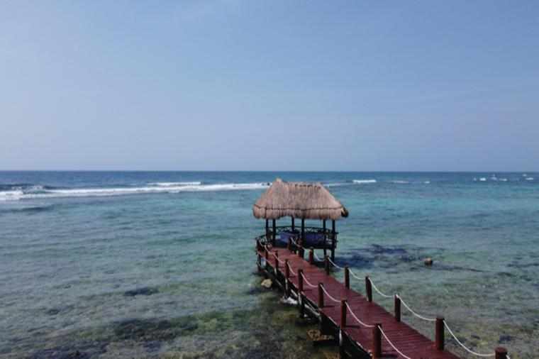 Standard room with two double beds, decoration at the head and beautiful view in Grand Oasis Tulum h