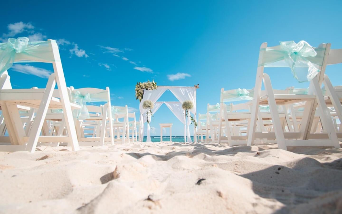 White-drape beach altar